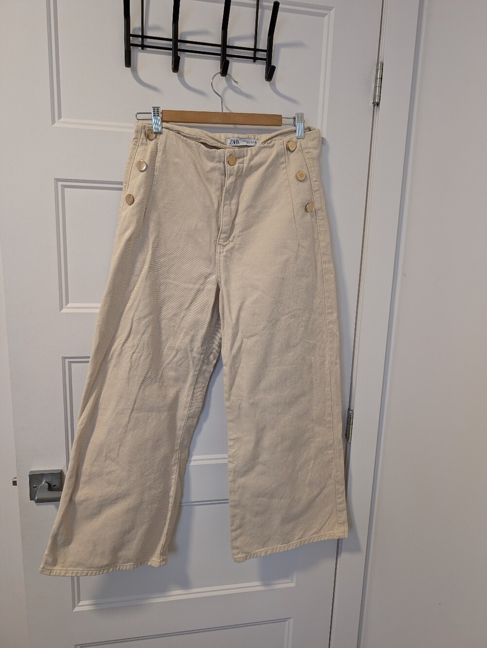 Zara/ Cream Wide-Leg Cropped Jeans Sz 8